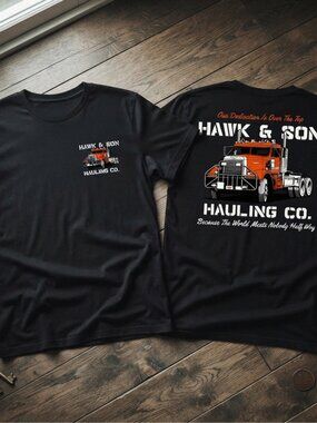 Hawk & Son Hauling Co. Trucking Graphic Black T-Shirt